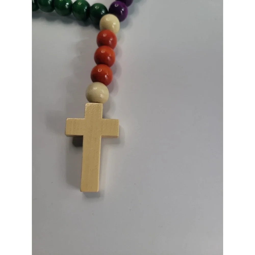 Multicolor Beaded Cross Necklace Chunky Rainbow Boho Statement Pendant